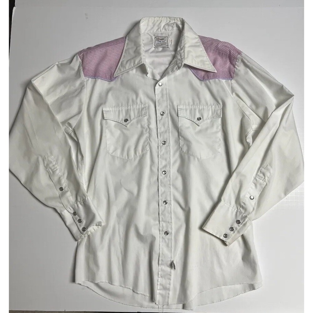 16.5-35 H Bar C Pearl Snap California RanchWear Western Pink‎ Shirt Long Tail